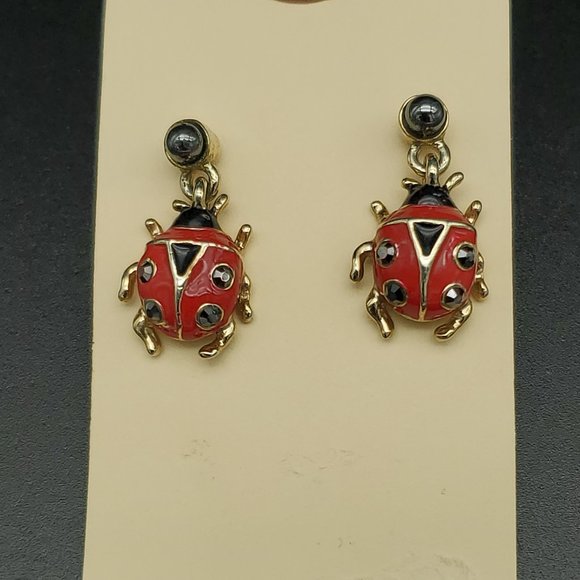 Enamel and Rhinstone Ladybug Earings Signed LP - Picture 6 of 6